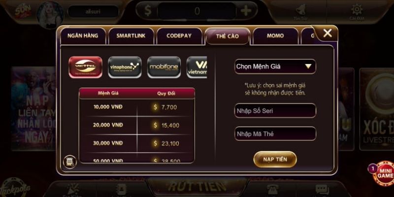 Các phương thức nạp tiền Sunwin phổ biến nhất hiện nay